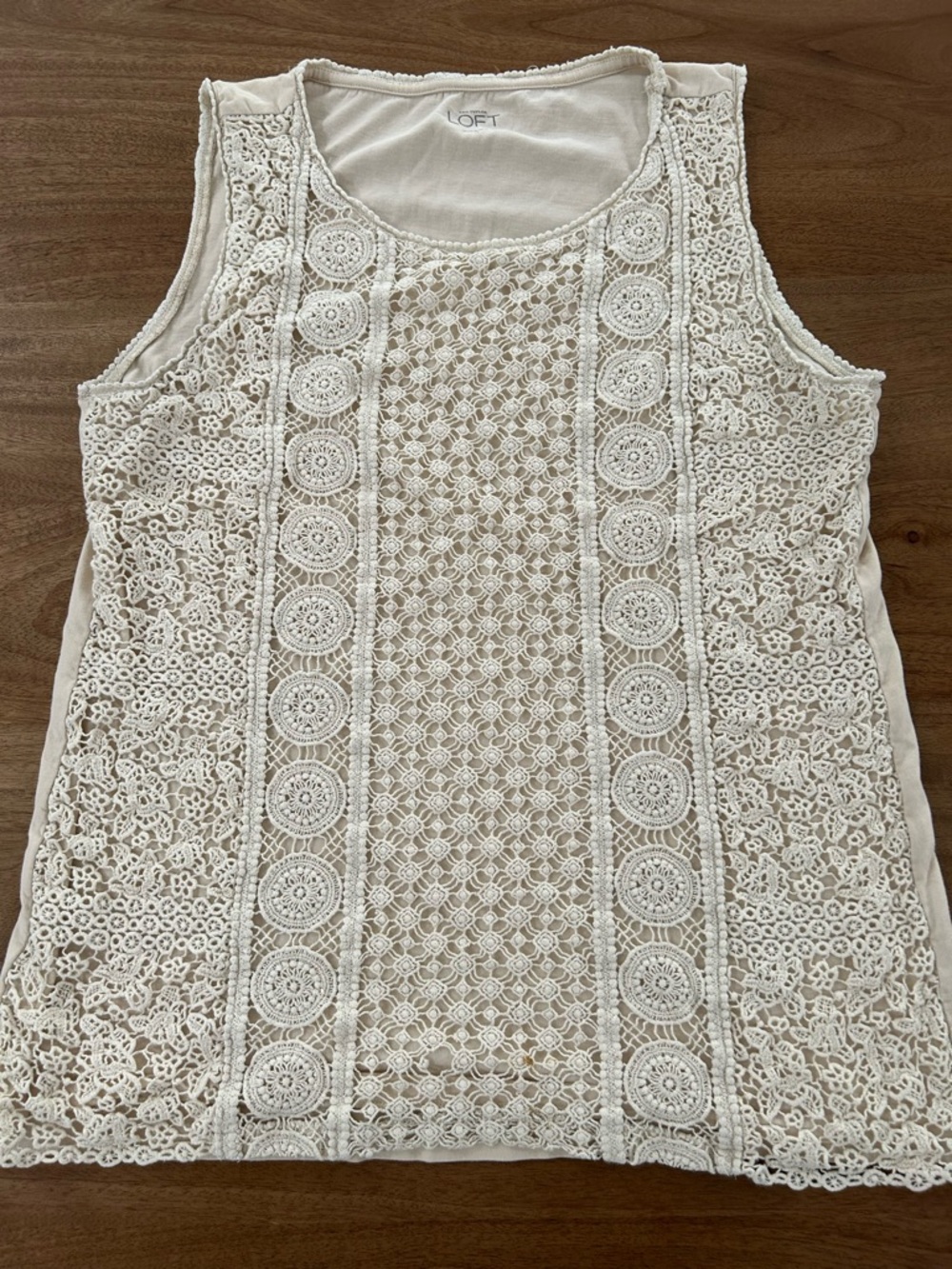 LOFT Cream Crochet Lace Sleeveless Tank